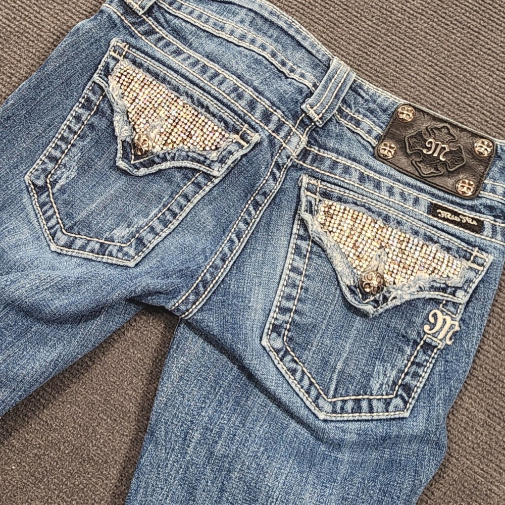 Miss Me Blue Denim Boot Cut Jeans with Rhinestone Back Pockets